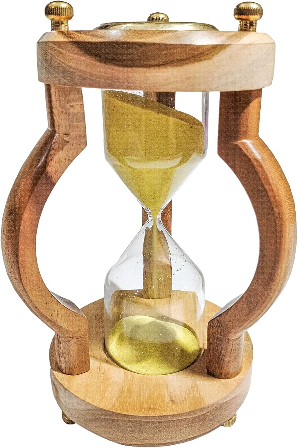 A.A.Nauticals - Wooden Sand Clock 10 Min Hourglass Timer with Navigation Compass(Round Base, Yellow)- Wooden Home Decoration, Table Centrepiece - AANST25