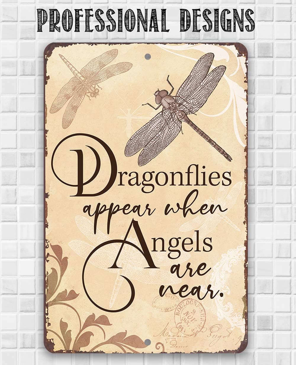 Dragonflies Appear - Classic Dragonfly Garden Decor, Dragon Fly Outdoor Wall Art, Fence and Patio Decoration and Gift Idea, 12x18 Use Indoors or Outdoors Durable Vintage Metal Sign