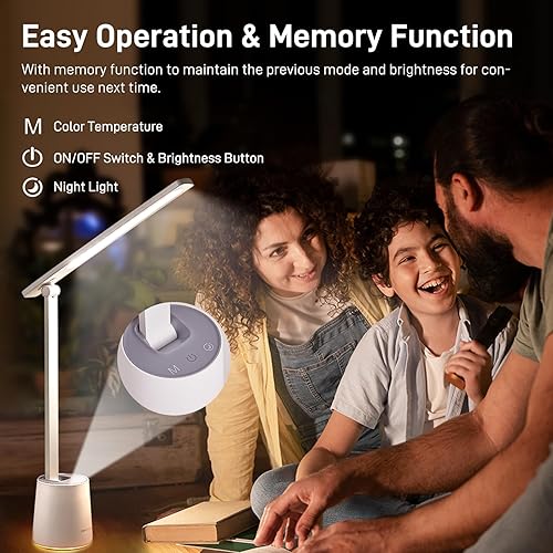 Miniatura 7 de Pak - Lámpara LED de escritorio, luz de escritorio regulable para el cuidado de los ojos con 5 modos de color y niveles de brillo, lámpara de mesa