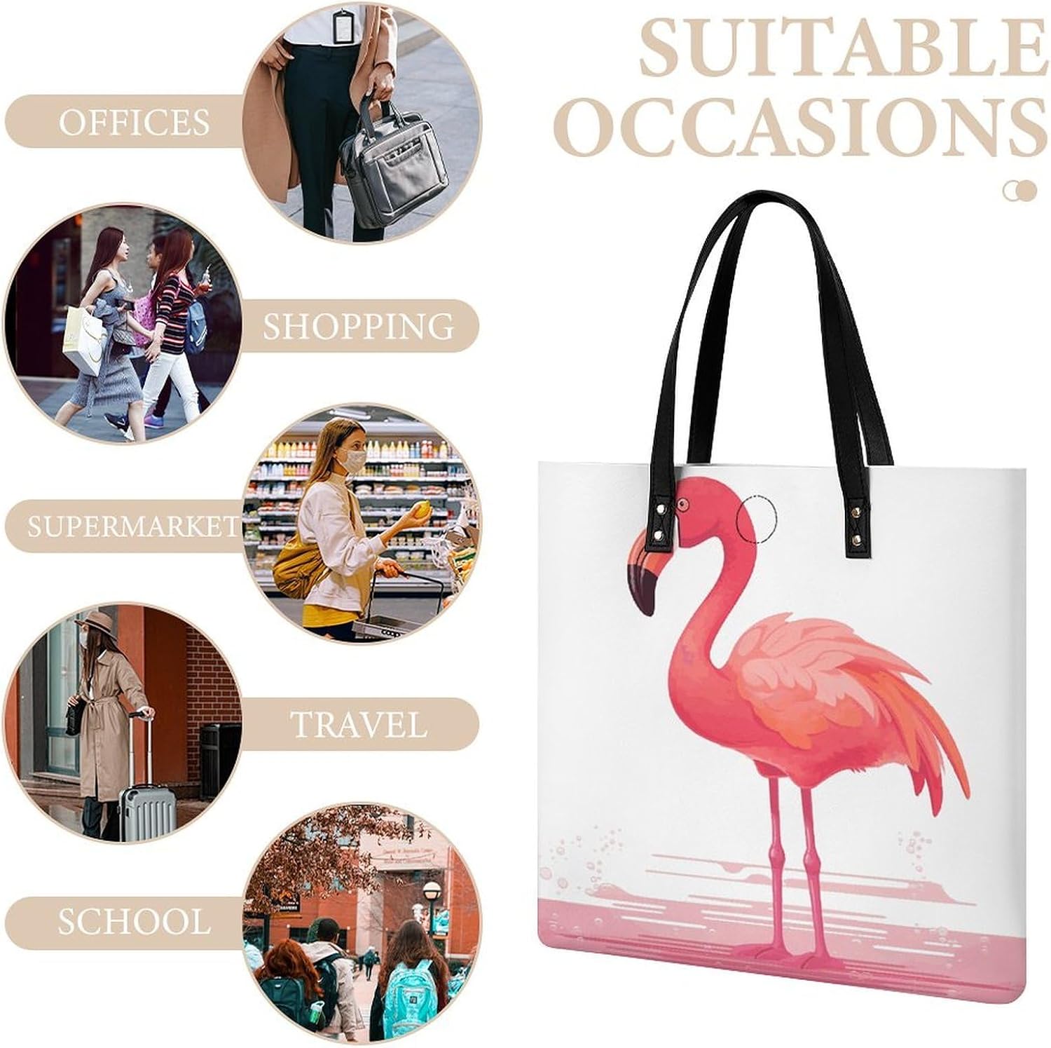 Cartoon Flamingo Tote Bag with Magnetic Buckle Reusable Grocery Bags Lightweight Cross Body Handbag for Daily Essentials