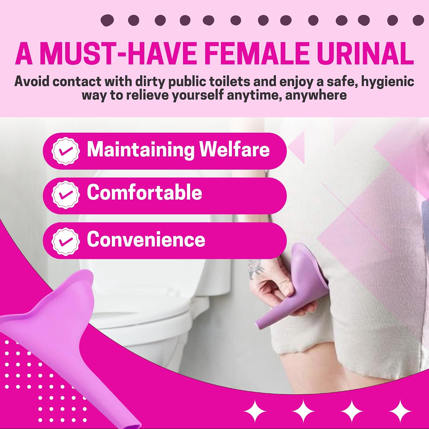 Travel Urinal for Women, Spill Proof and Reusable Lightweight Portable Travel Urination Device Stand Up and Pee, Female Urinal, BBL Supplies; Brazilian Butt Lift Supplies BBL Post Surgey Supplies