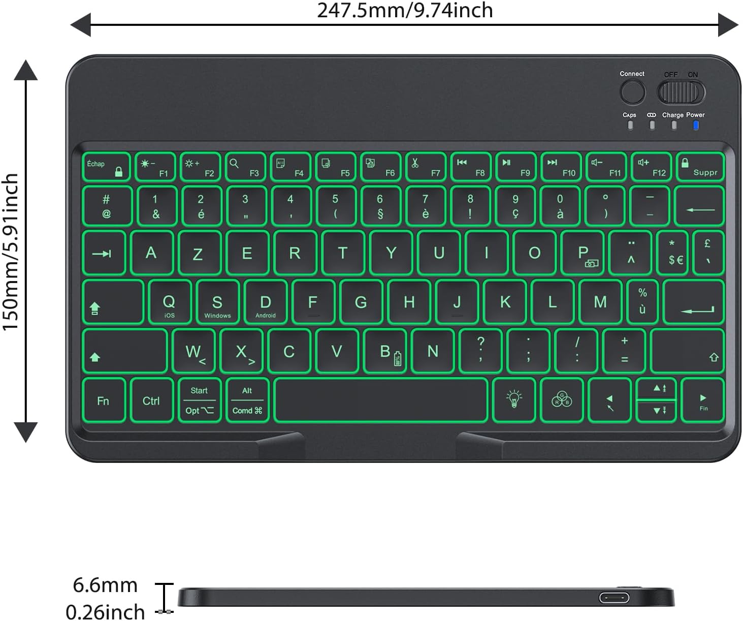 OMOTON keyboard being placed into a bag, demonstrating portability