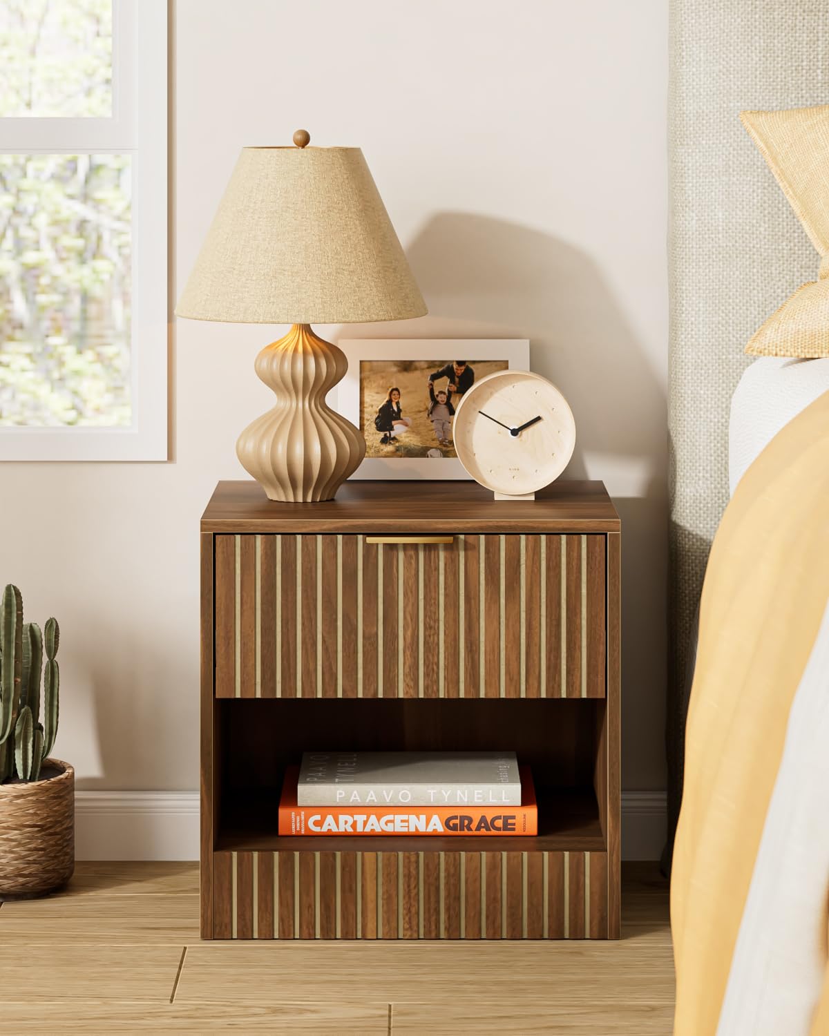 Apetaccat Small Bedside Table,41x28x39cm, Farmhouse Wooden Bedside Cabinet with Drawer,Kids Bedside Table Nightstand for Bedroom,Living Room,Office,Walnut