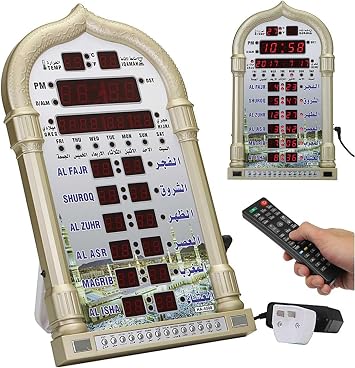 Mosque Digital Azan Clock, Led Prayer Clock with Remote Control, 5 Sets of AZAN Time Can Be Set, AZAN Time Reminder, Alarm Clock/Temperature Function, for Home/Office/Mosque