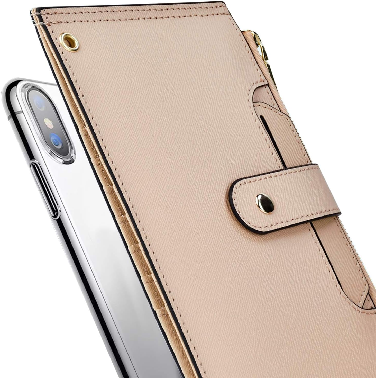 Wallets for Women RFID Blocking Large Capacity- Leather Bifold Wallet Women Long Credit Card Wallet Wristlet for Women Slim Zipper Wallet For Women With Coin Purse With Id Window Pullout Apricot Cream