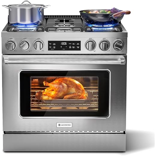 AAOBOSI 36 Inch Gas Range with 6 Burners, 6.0 Cu. Ft. Convection Oven