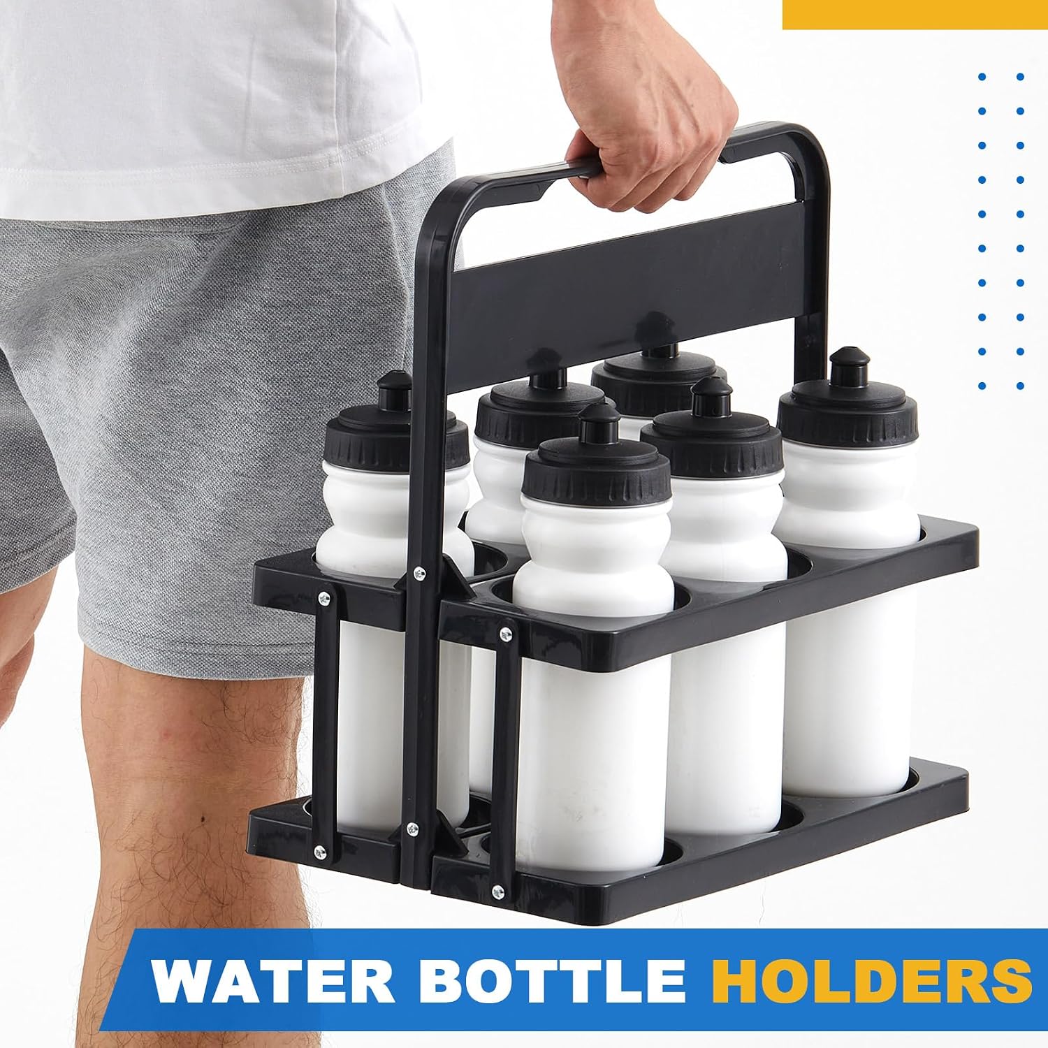 Suclain Collapsible Sports Water Bottle Carrier Caddy with Handle Portable Drinks Carrier Foldable Plastic Drink Caddy Takeout Cup Holder Stand for Team Travel Beverage Beer, Fits 20–32 oz Cup