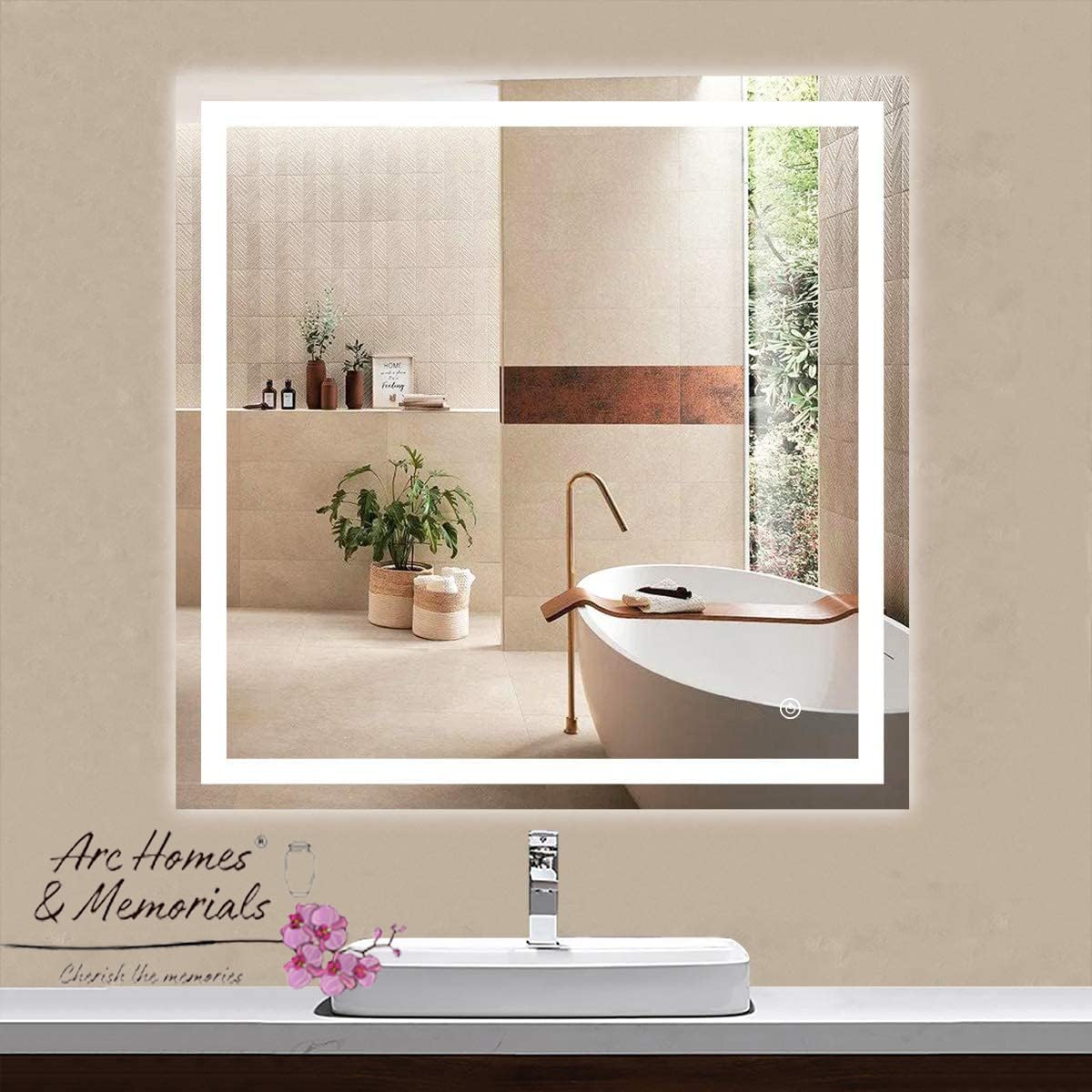 ARC homes Modern Rectangular Wall Led Mirror with Touch Sensor | Bathroom Mirror with Led Lights | Long Mirror for Bedroom Living Room Washbasin Lighting Mirror for Wall (Single Light, 18 x 18 inch) (B0DDHGPBD9) Amazon Price History, Amazon Price Tracker