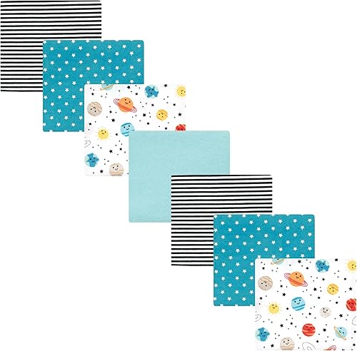 Miniatura 129 de Hudson Baby Paquete de 7 mantas receptoras unisex de franela de algodón para bebé, Dino Friends, talla única Abeja,Azul Verde Dino,Azul