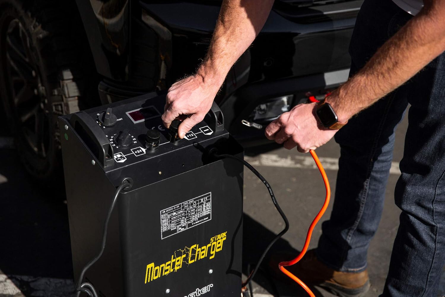 Stark USA 55 Amp 12/24 Voltages Electric Fully Automatic Battery Fast Charger Truck, Car, SUV, Marine Batteries Engine Starter Clamps Battery Charger