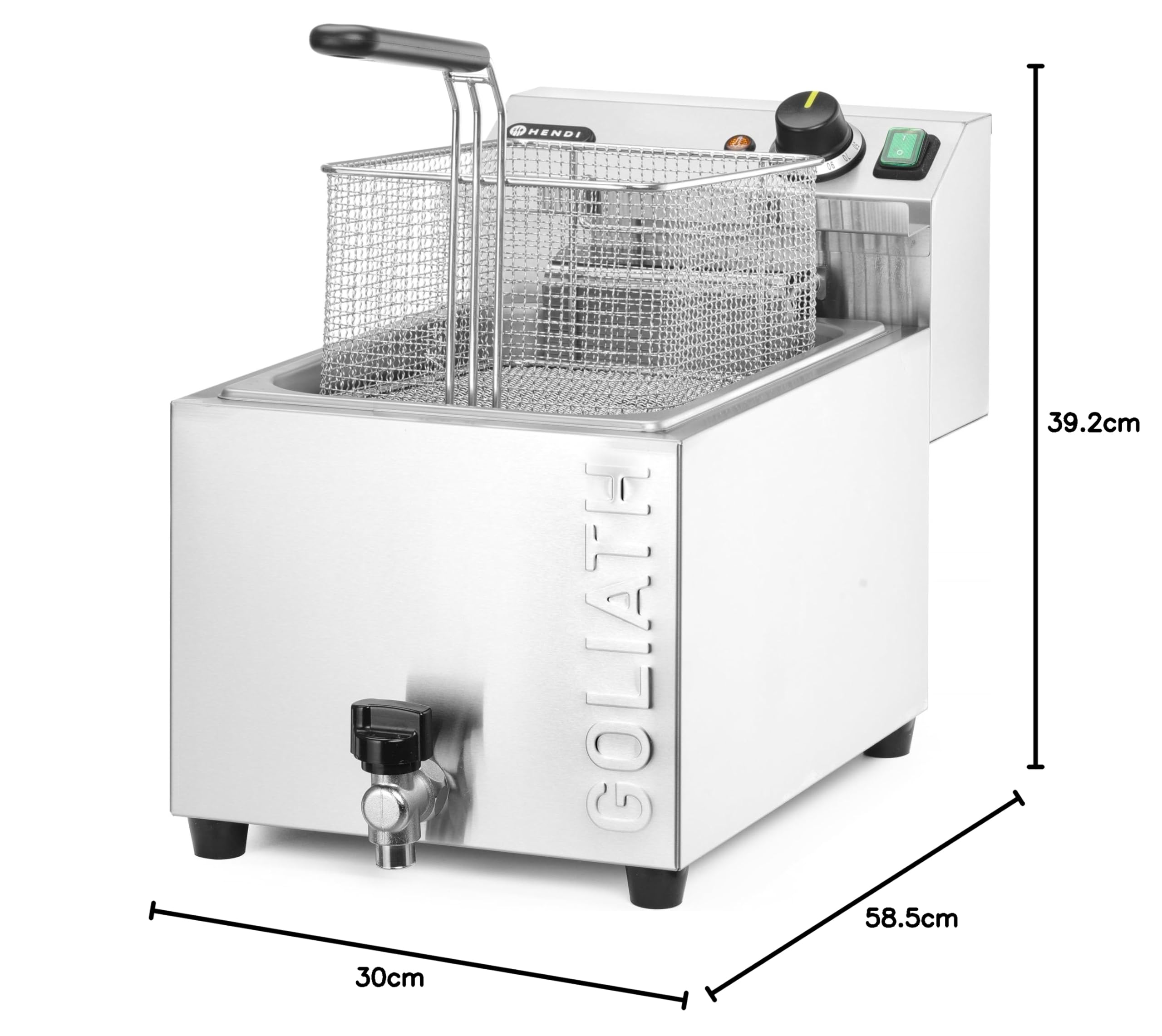 MBH - Freidora industrial eléctrica XL 10 litros 10 KW alta potencia GOLIATH para hostelería. Freidora profesional profunda con grifo para bar y restaurante.