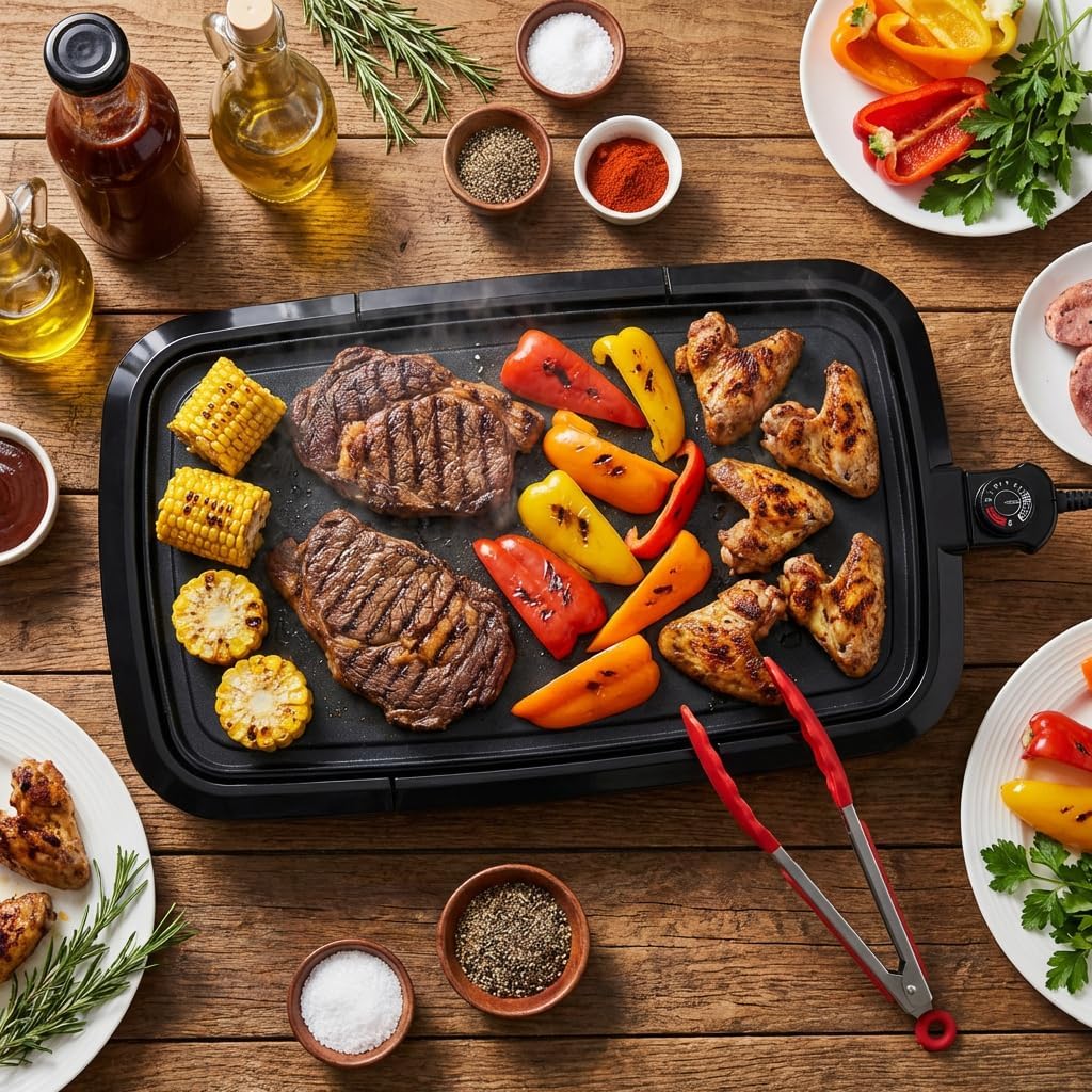 Large Family Electric Grill Pan with Non-Stick Coating & Temperature Control – Perfect for Holiday BBQs, Parties & Gatherings
