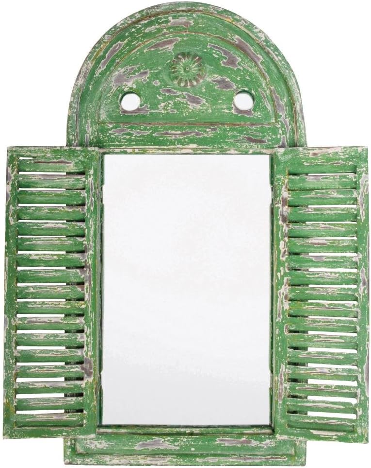 Esschert Design WD12 Mirror Louvre Distressed, Green Finish