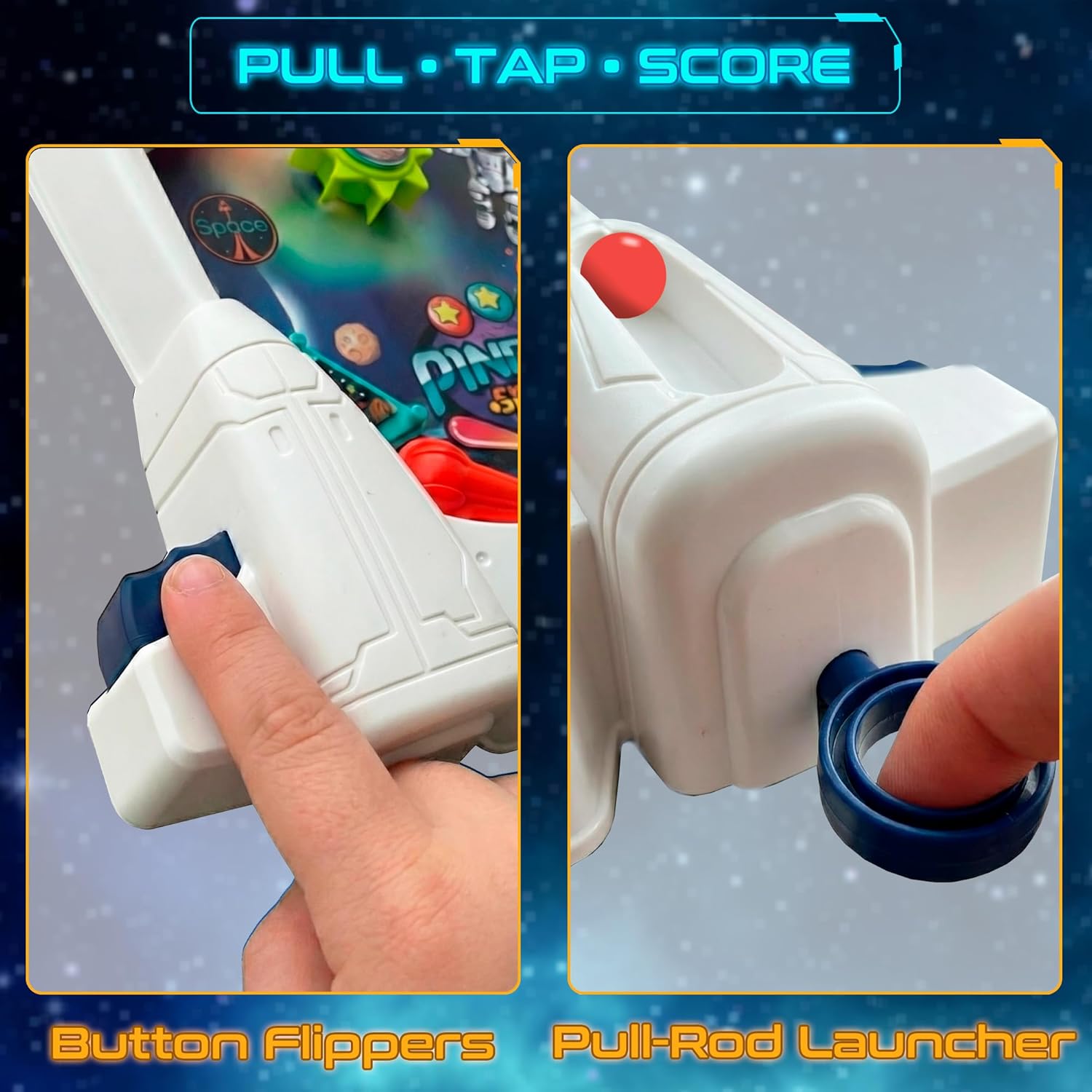 Space Pinball Machine — Tabletop Arcade Game with Obstacles, Pull-Rod Launcher, Flippers, UFO Targets & Astronaut Theme, 1-2 Player Mini Pinball for Kids