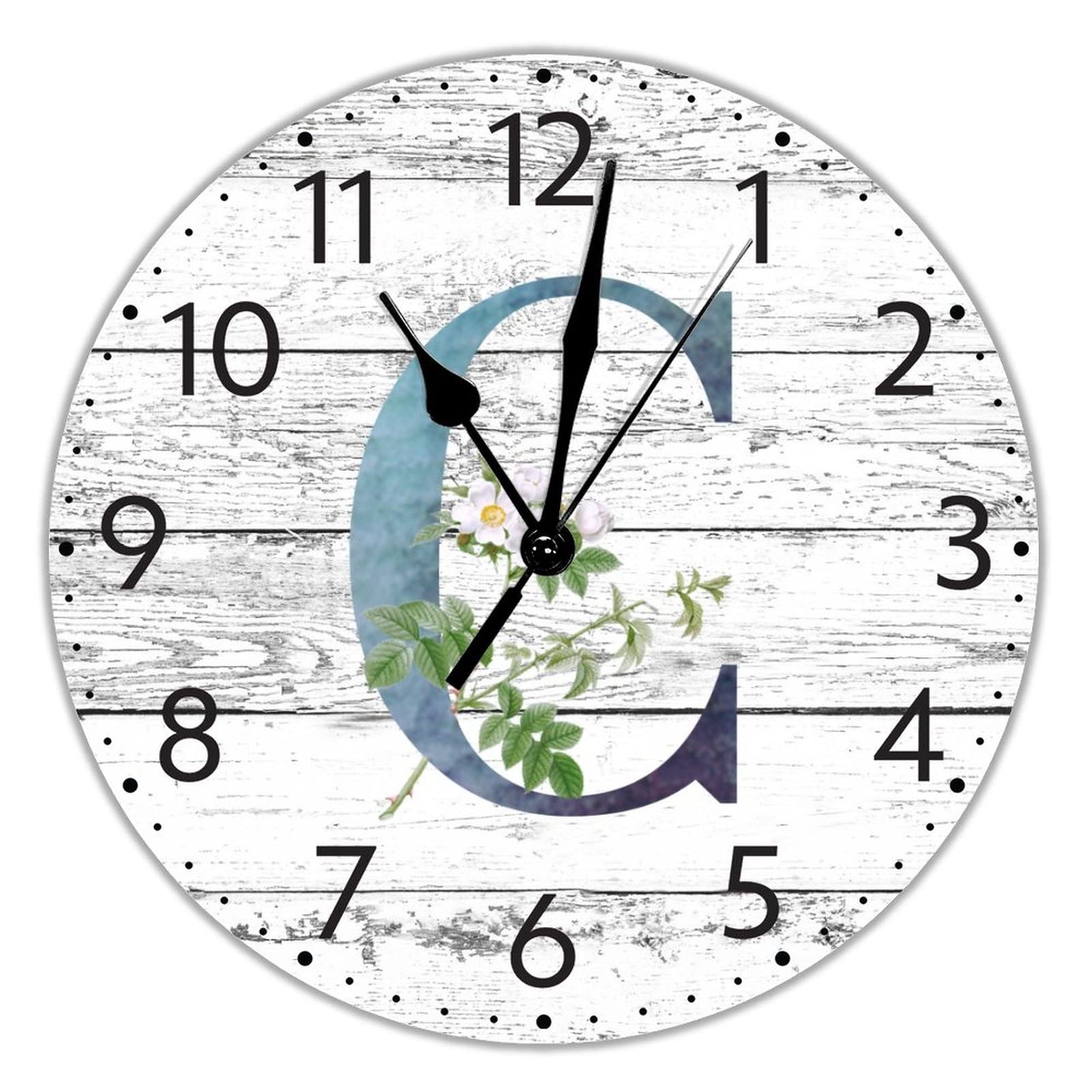 Horloge murale monogramme lettre C vert foncé chiffres fleur de lys