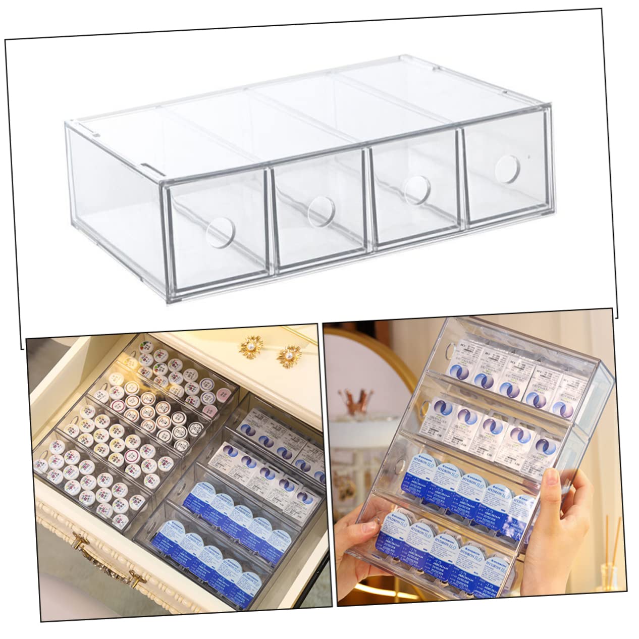 Luxshiny Portatrucchi in Acrilico Organizer Per Trucchi Impilabile Scatola Per Cosmetici Trasparente Contenitore Portaoggetti Per Toeletta Organizer Per Cosmetici e Bellezza