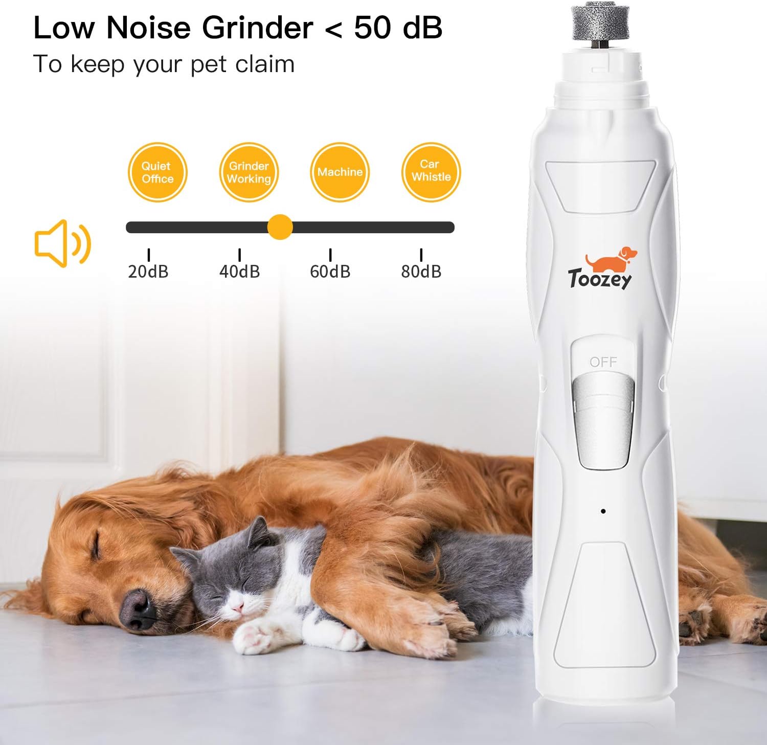 Toozey Dog Nail Grinder, Professional 2-Speed Electric Dog Nail Clippers Trimmer with 2 Grinding Wheels, Rechargeable Low Noise Dog Nail File Painless Paws Grooming for Small Medium Large Dog and Cats