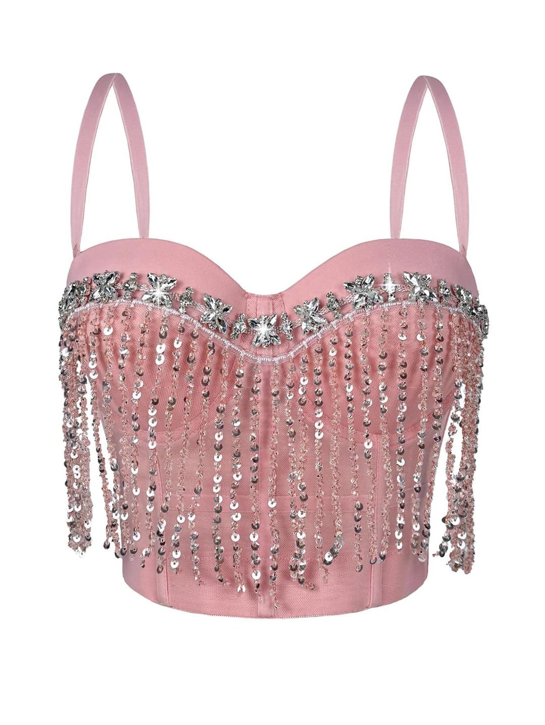 Yeuyyben Top corto da donna con paillettes corsetto senza maniche strass party club street style slim fit moda canotta