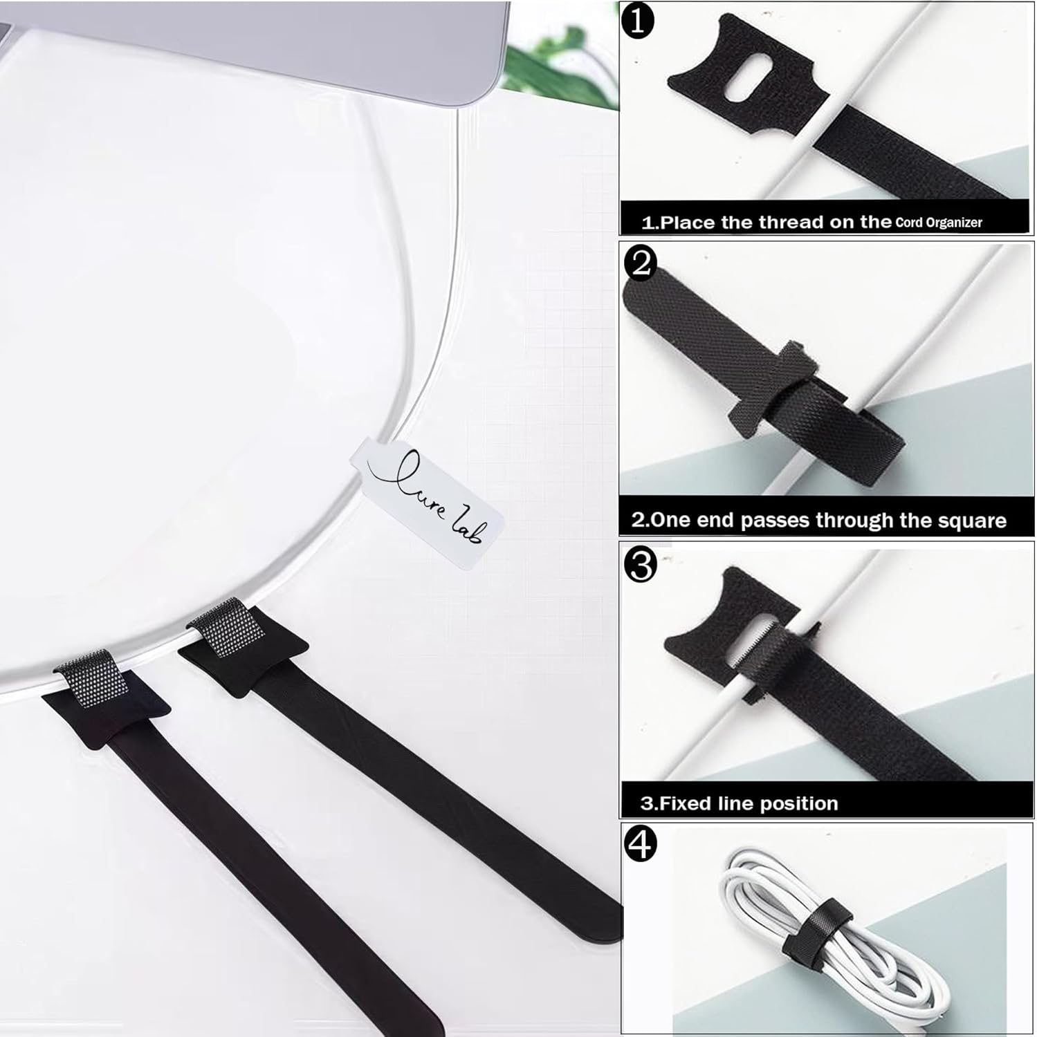 48 Pcs cord labels & Hook and Loop Ties Set with Marker - 24 Labels + 24 Cable Management for Electronics, Home & Office Wire Management