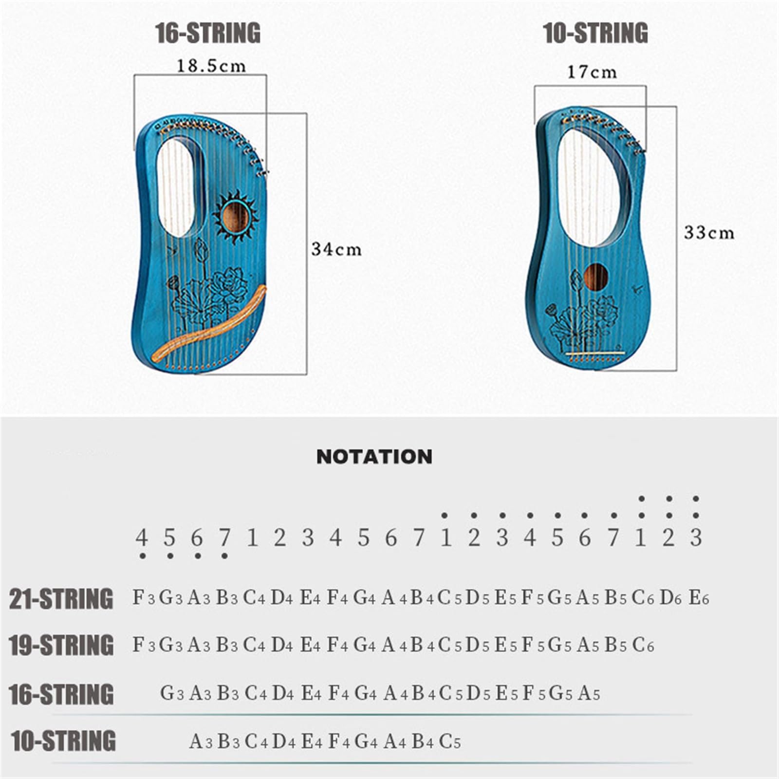 16-nutowa Mini Lyre Harp – przenośny instrument muzyczny dla początkujących, w kształcie lutni z wzorem lotosu, kompaktowa lira w pudełku do domu i podróży