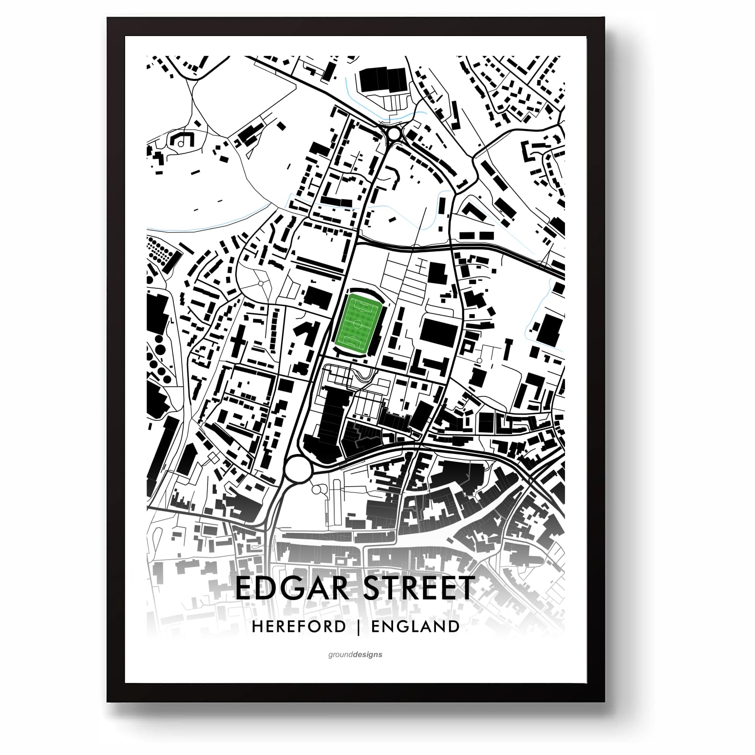 GroundDesigns HEREFORD FC Football Gift EDGAR STREET Stadium Art Map Unframed A3 Print