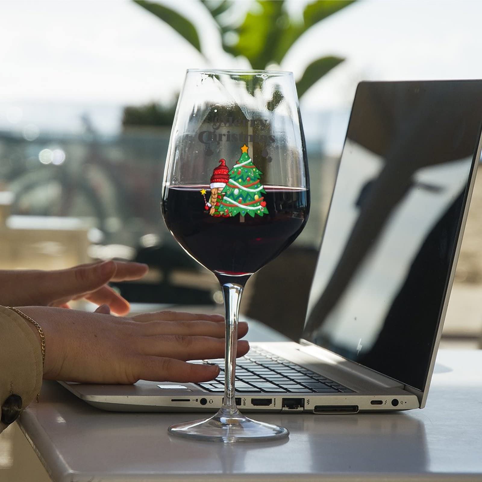 Juego de 2 copas de vino tinto con texto en inglés "Merry Christmas" enanos", 17 onzas, para degustación profesional de vinos tintos y blancos
