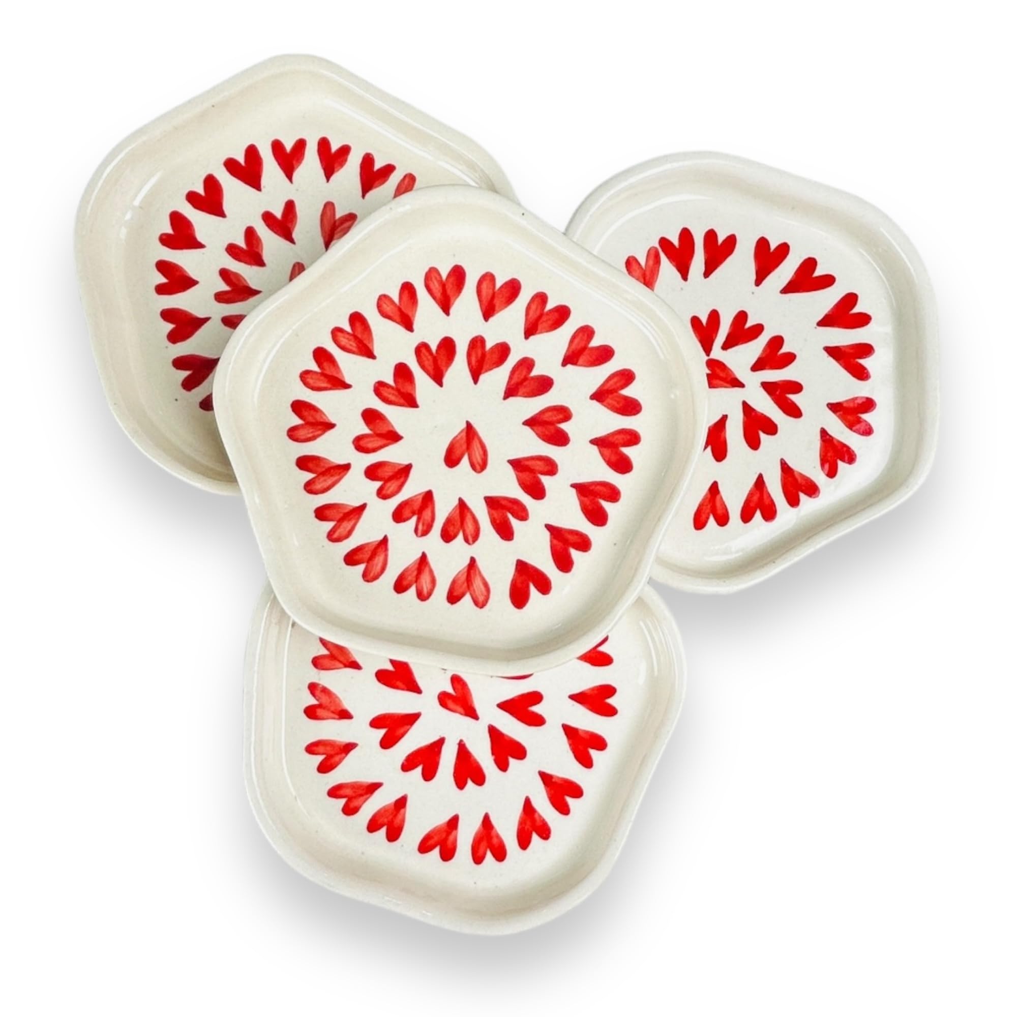CERAMIC DINING Red Heart Ceramic Dessert Plates- Set of 6 || Snack Plates || Side Plates 4