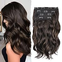 Vista 20 de 4 extensiones de cabello sintético con clip, extensiones de cabello rizado de 20 pulgadas de largo con clip (color: marrón medio)