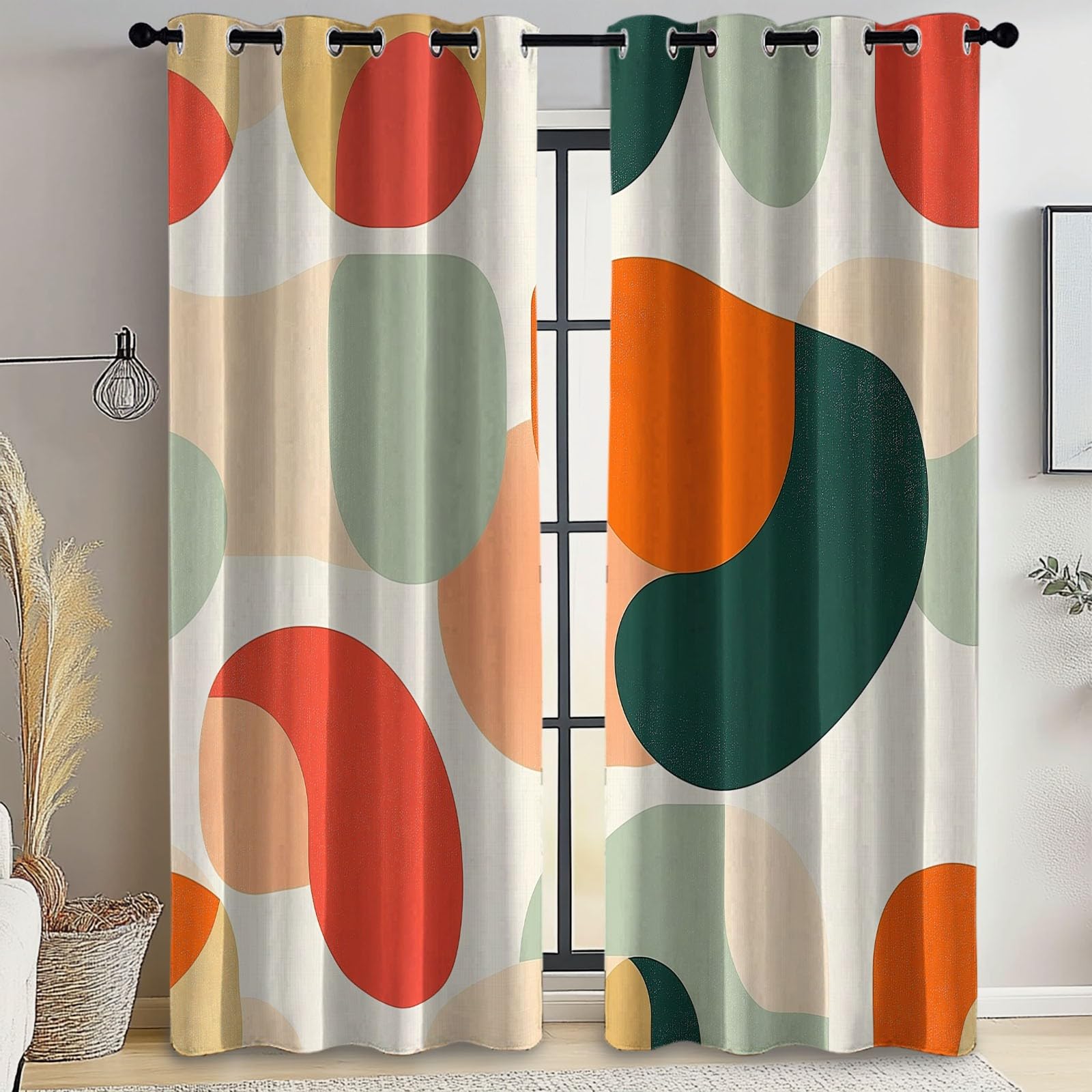 Blackout Curtains Bedroom Abstract Retro Style Graphic Pattern, Geo-Thermal Insulated Energy Efficiency Window Treatment Sets Grommet Drapes for Kids Room 52