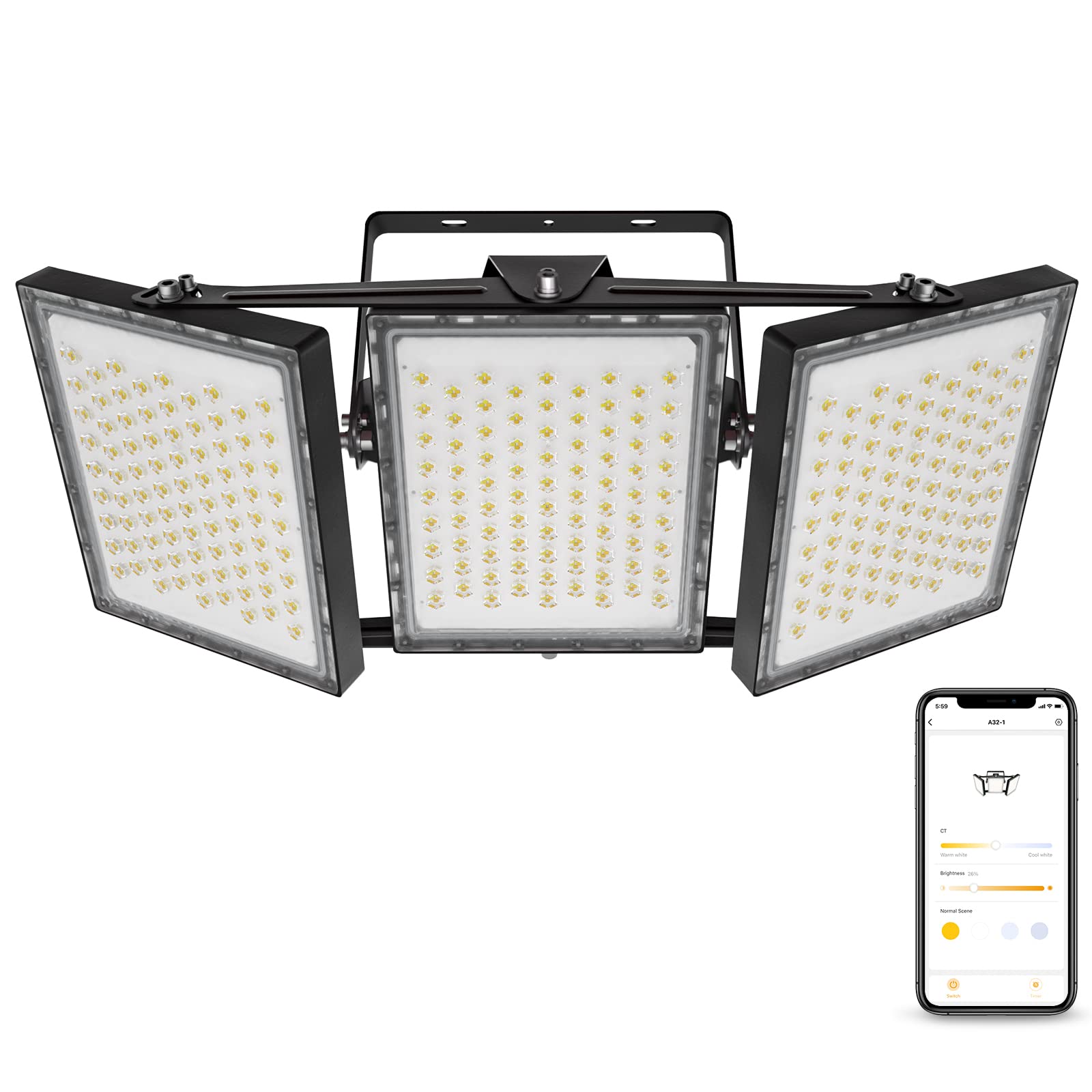 450W Smart LED Flood Lights, 40500LM Super Bright, APP Control Local Timer Dusk to Dawn, Tunable White 3000K-6000K, IP66 Waterproof Outdoor Security Lights for Street Parking Lots Stadium Arena Farm
