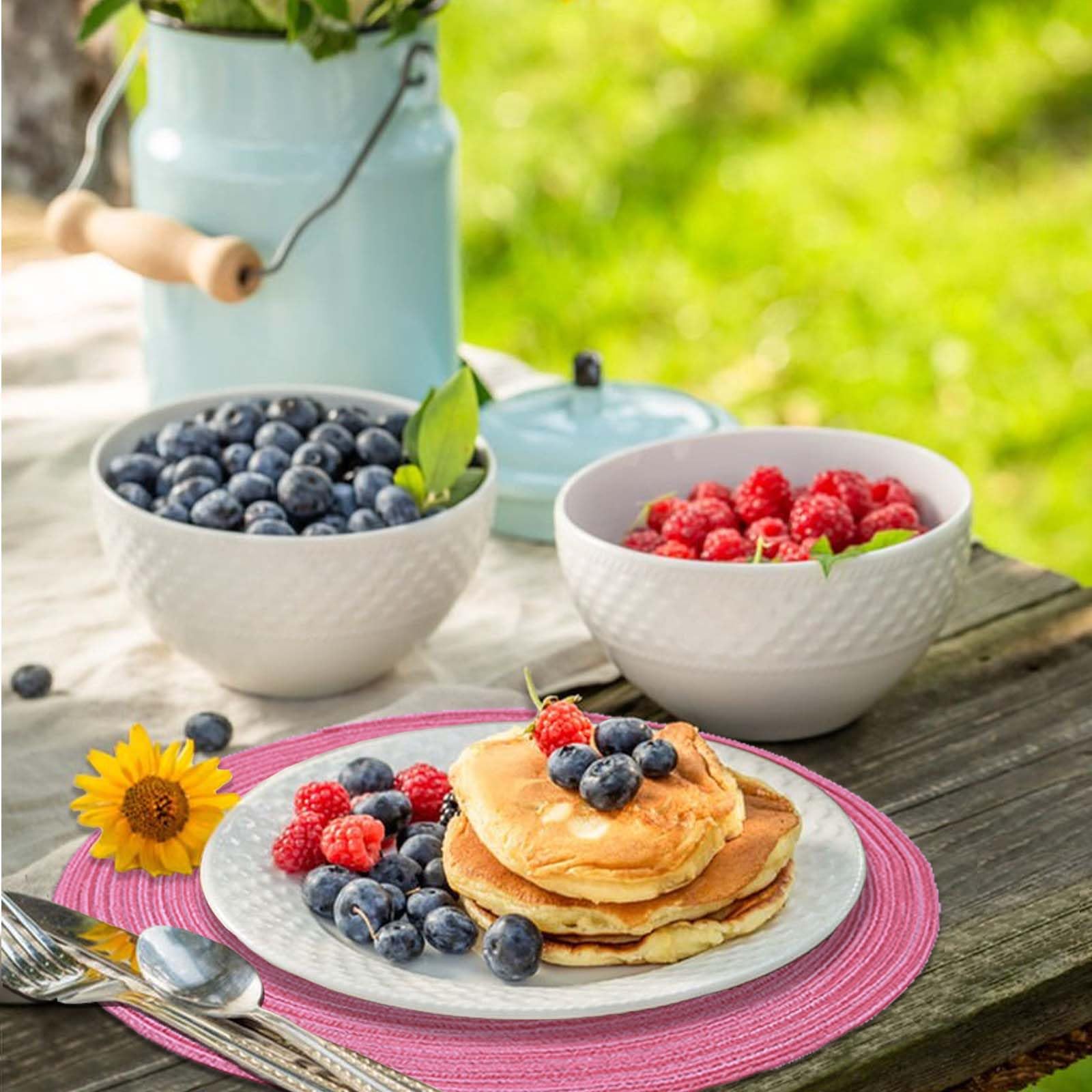 Noctiflorous 15 Zoll Runde Tischsets, 6 Stück, langlebige, geflochtene, gewebte, hitzebeständige Tischsets für innen und außen, rutschfeste Tischsets für Esstisch (Rosa, 6)