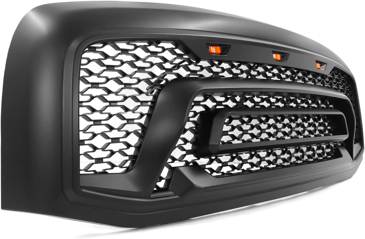 IKON MOTORSPORTS, Grille Compatible With 2006-2008 Dodge Ram 1500; 2006-2009 Ram 2500 3500, Matte Black ABS Mesh Front Bumper Hood Upper Grill Guard with Signal Lights