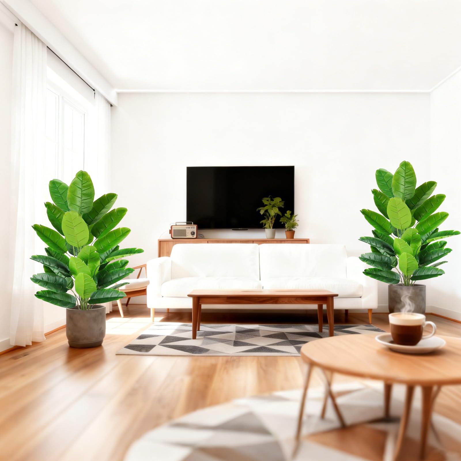 Künstliche Paradiesvogel Pflanze groß 113cm künstliche Tropische Palme mit 24 Blättern perfekte künstliche Pflanzen Geeignet als Boho-Dekoration für Wohnzimmer, Badezimmer, Büro und Garten