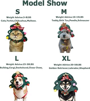 Christmas Dog Hat with Dog Bow Tie Collar,Cat Christmas Tree Costume Outfits for Small Medium Large Dog,Warm Winter Dog Santa Hat Neck Ear Warmer Headband Headwear(Red, L)