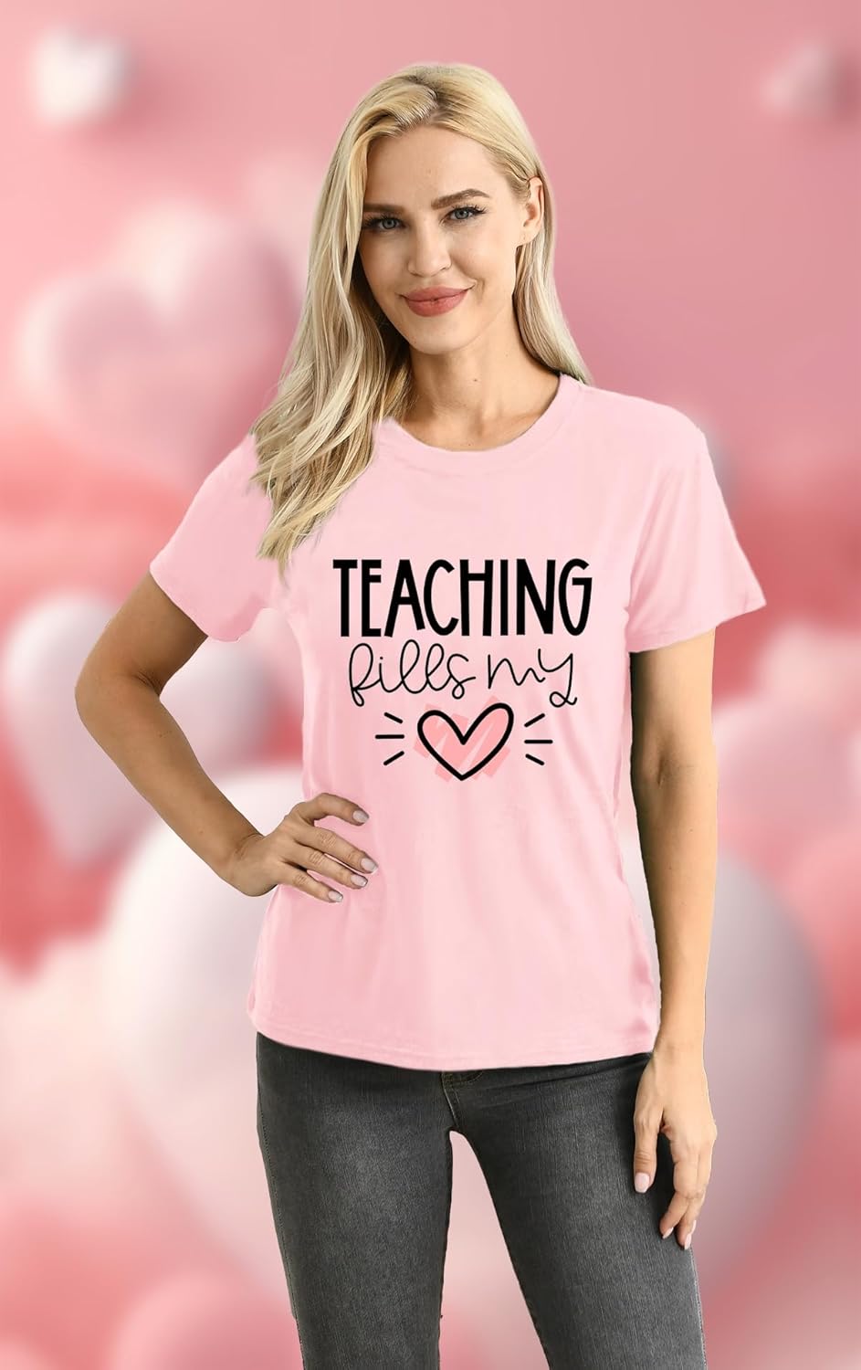 Teacher Shirt Women Teaching Fills My Heart Printed T-Shirt Casual Teachers Tee Tops - Image 2