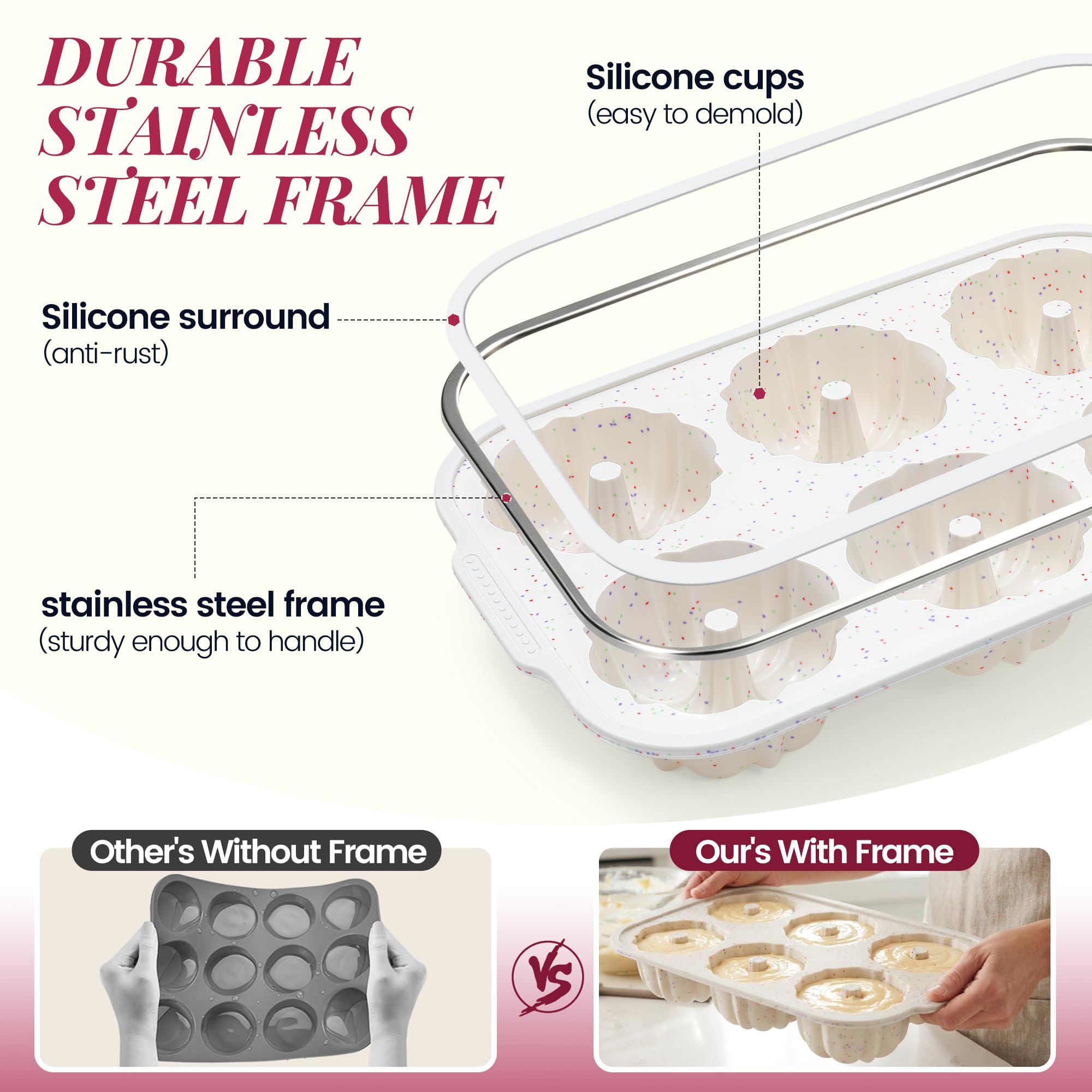 CAKETIME Poêle tube cannelé antiadhésif Jumbo avec cadre renforcé en métal