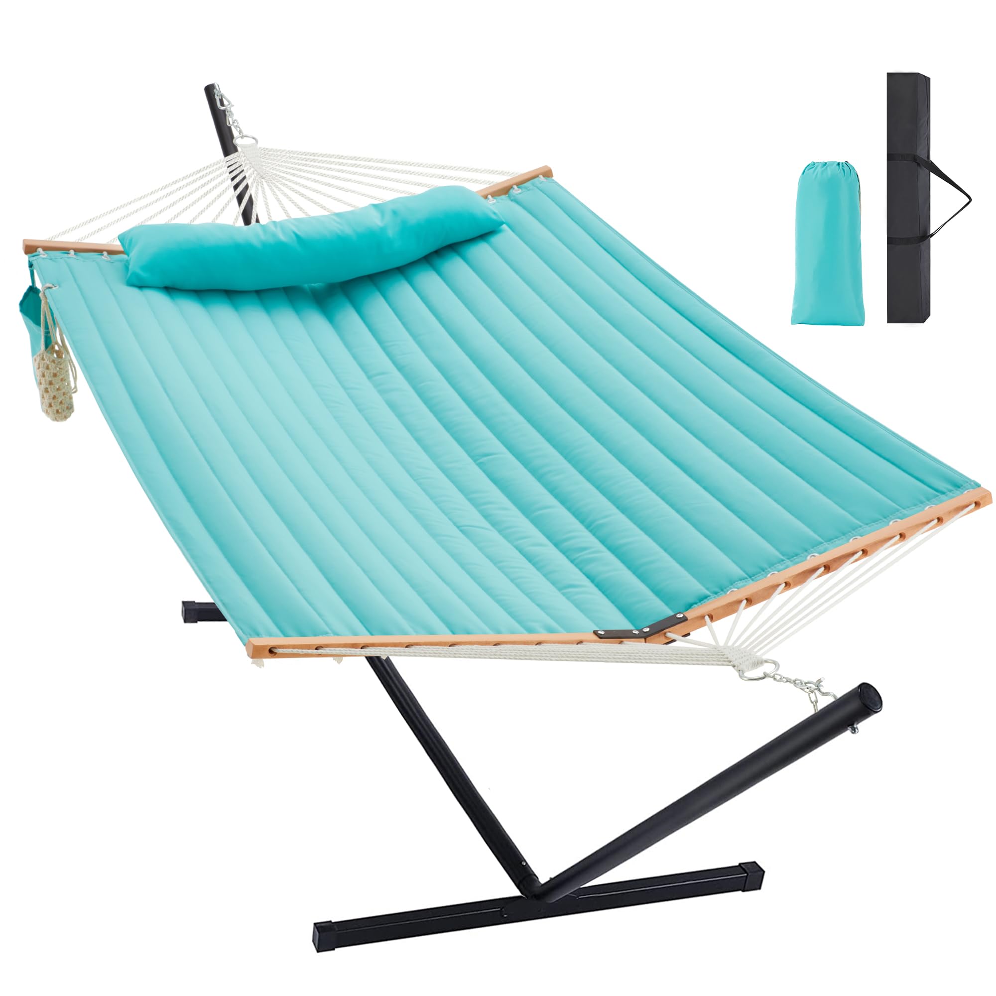 Two Person Hammock with Stand for Outside Heavy Duty, Outdoor Patio Hammock with Portable Steel Stand, Large Double Hammocks,480lbs Capacity.(Aruba)