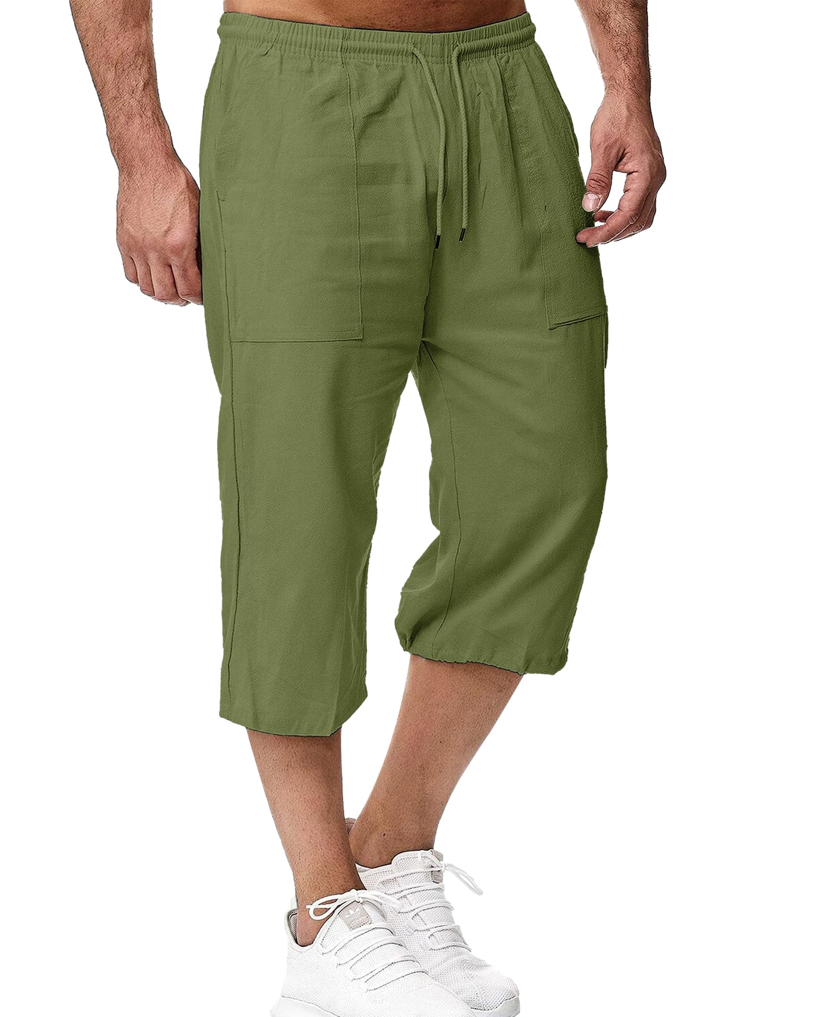 LVCBL Herren LeinenShorts 3/4 Länge Hosen Sommerhose Strand Yoga Jogger Casual Sweatpants