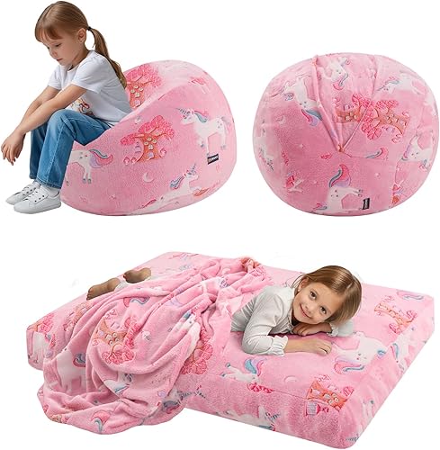 Vista 14 de COMAX Silla Puf para Niños que se Convierte en Cama Puf, Silla Puf de Pana para Niña y Niño para Dormir, Puf Relajante para Niños con Relleno, Gris