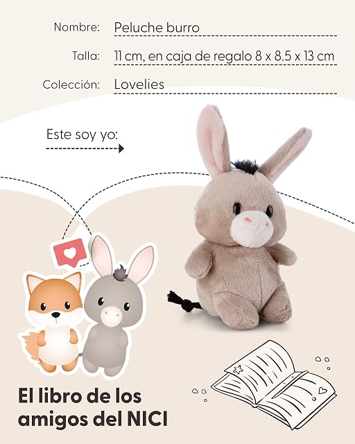 Foto 6 de 8 de NICI Peluche Burro 11 cm en Caja Regalo 8x8,5x13 cm - Suave y Adorable, Ideal para Regalar - 63506