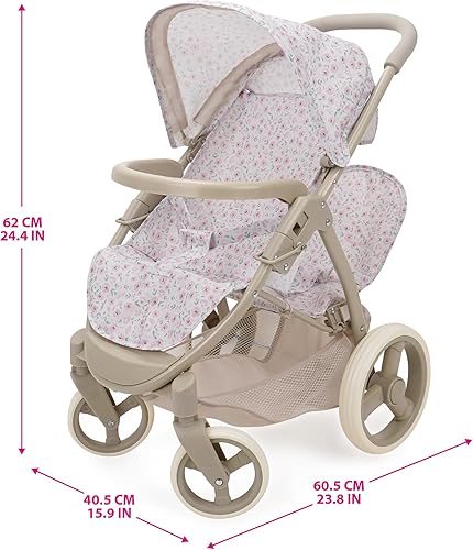 Miniatura 2 de 509 Crew Little Flora - Mabelle Duo - Cochecito de muñeca gemelo - flor bronceado-rosa, cesta de almacenamiento, toldo retráctil, plegable, juguete