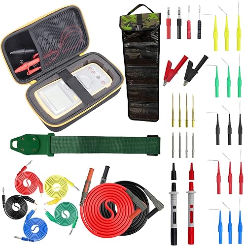 Makeronics Kit de cables de prueba de multímetro eléctrico 41 en 1 compatible con multímetro digital Fluke | Estuche de transporte | Correa para