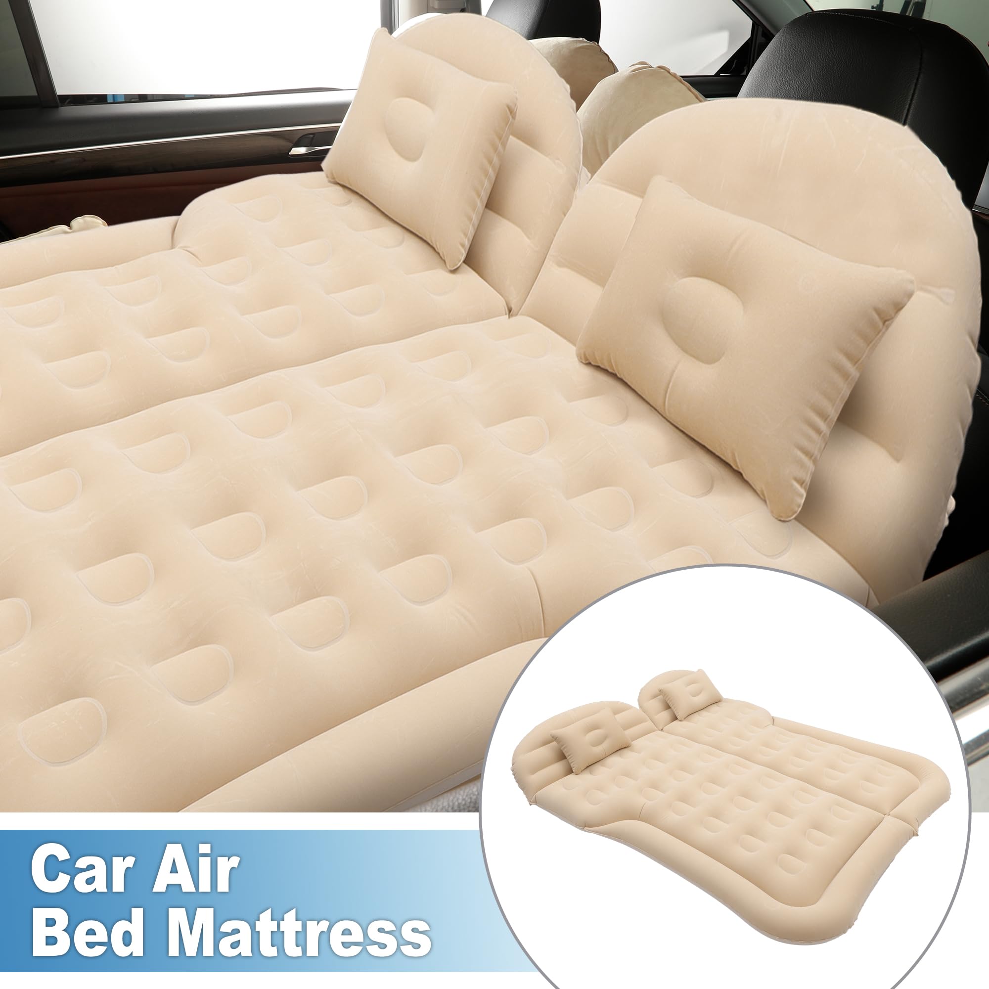 A ABSOPRO Car Air Mattress Camping Mattress Comfortable Backseat Bed Mat Air Bed for Napping Travel Beige