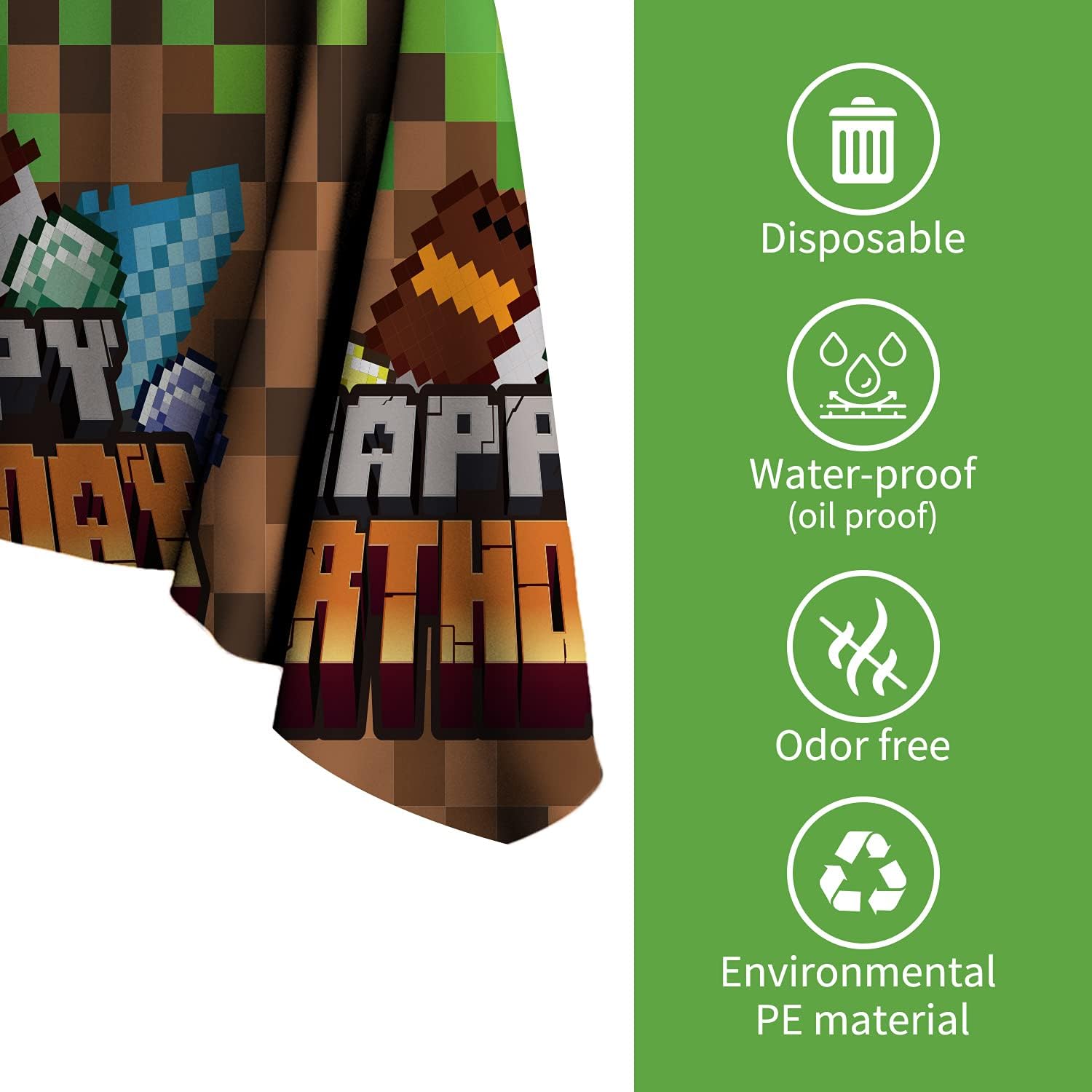Gatherfun Mining Themed Party Supplies Disposable Tablecloth 2 Pack Pixel Miner Crafting Style Plastic table cover with 10pcs Pixel Balloons for Birthday Party Video Game Party Decorations