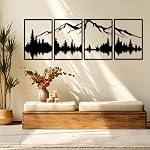 YIYA 4 Pcs Mountain Metal Wall Art Grande Forêt de Montagne Décor mural de montagne décoratif noir métal métal Sculptures murales verticales pour la maison Salon Chambre à coucher