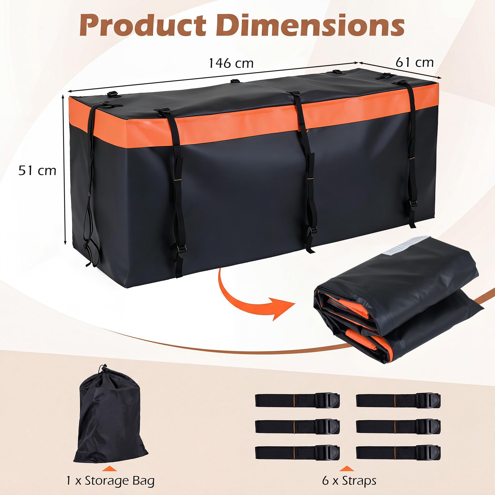 GIANTEX Borsa da Carico per Camion e Cassone Auto, Borsa da Trasporto Impermeabile in PVC Resistente con Cinghie di Fissaggio per Gancio di Traino, per SUV, Fuoristrada e Furgoni (146 x 61 x 51 cm)