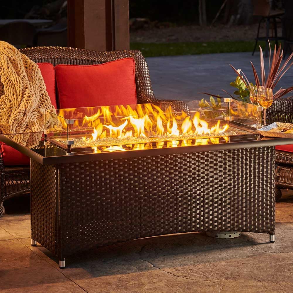 Balsam Wicker Base Gas Fire Pit Table with Glass Top