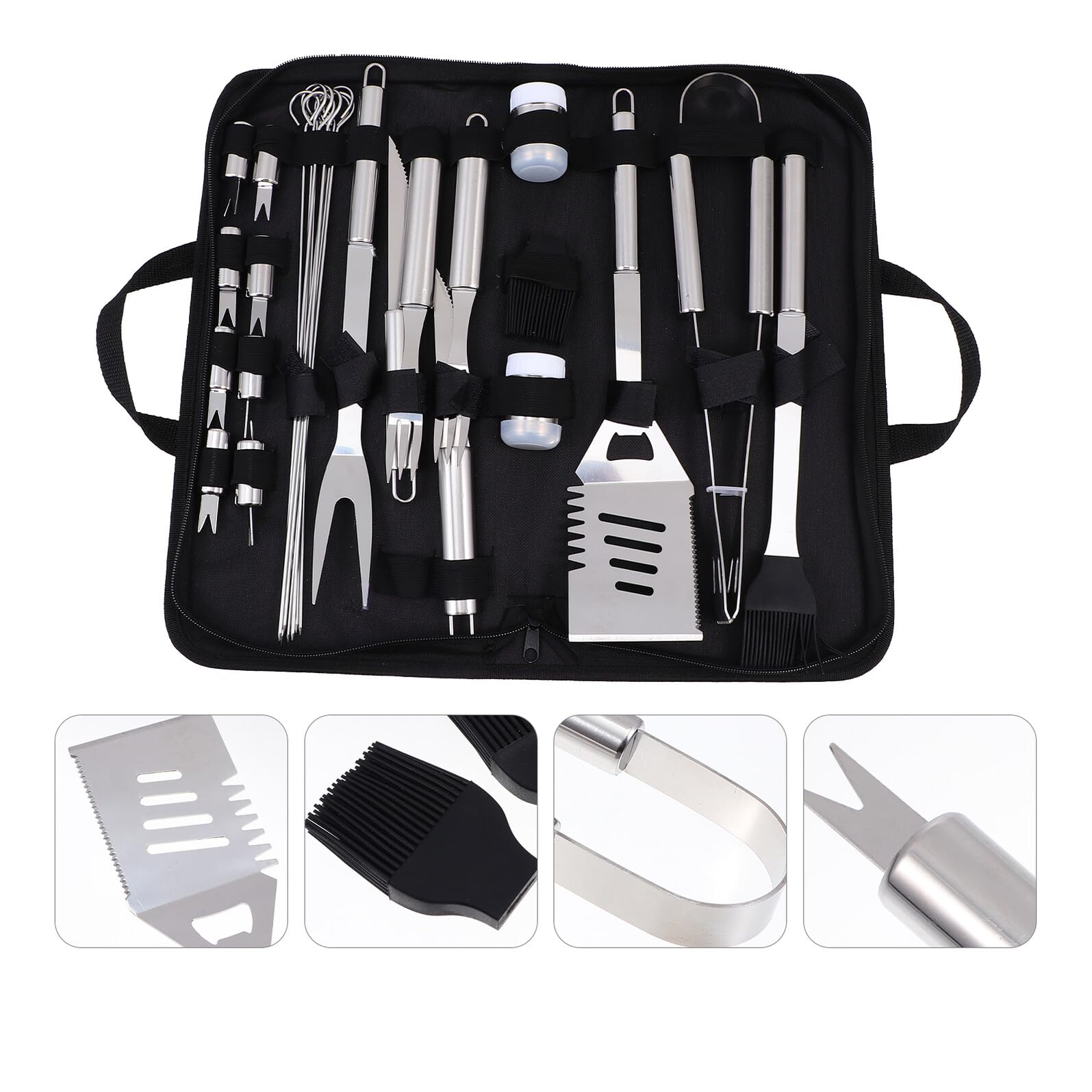Kit Utensili Barbecue in Metallo Resistente Completo per Grigliata Casa e Outdoor Attrezzi Resistenti e Pratici con Borsa Oxford Accessori Barbecue Essenziali per Grigliate