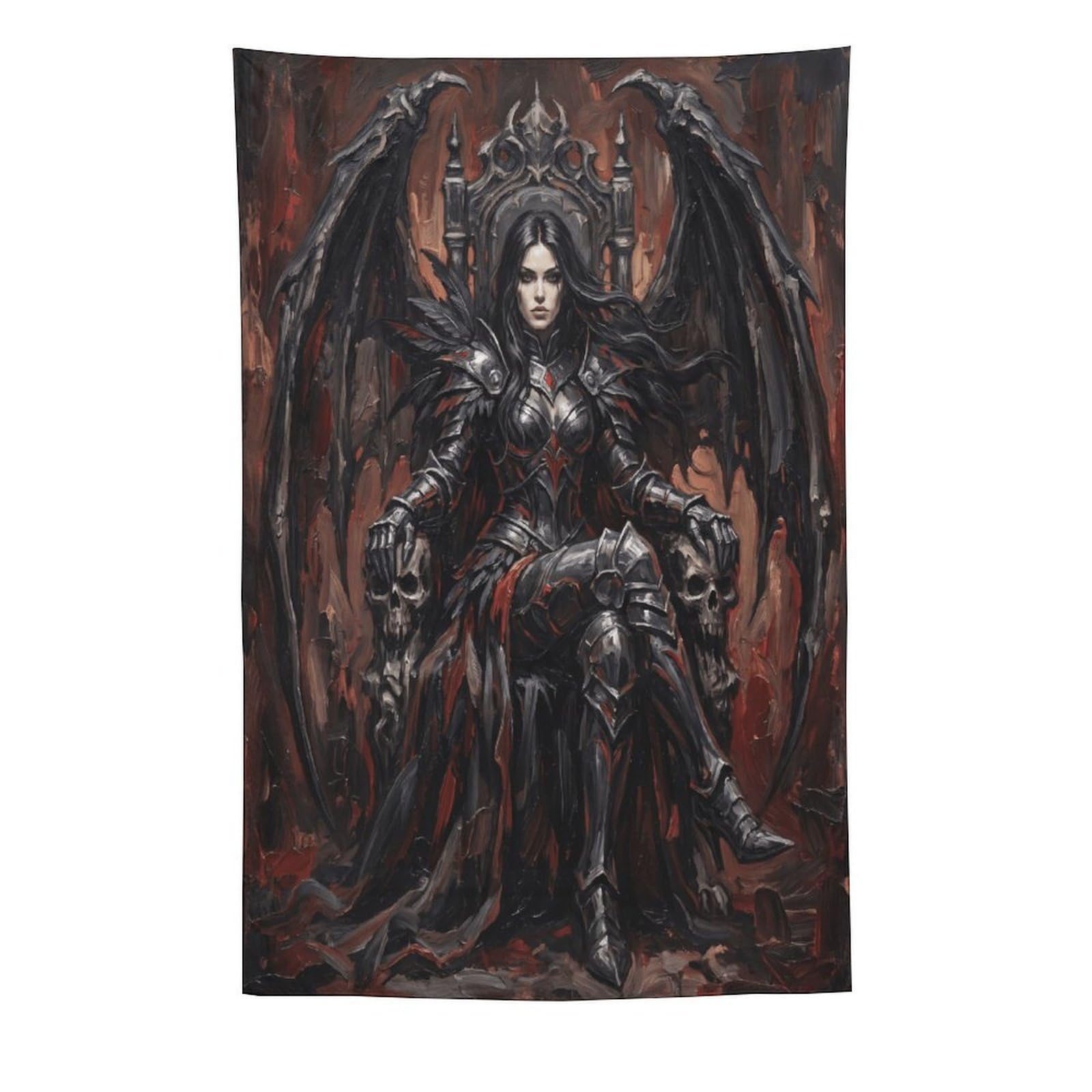 W7C8U2X3 Armored Dark Queen Throne Wall Tapestry, Detailed Illustration