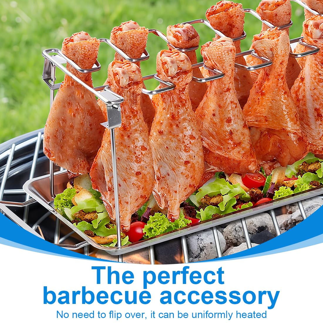 Soporte 14 Piezas Muslos Alitas Pollo Acero Inox Parrilla Horno Ahumador BBQ Plegable Lavable Accesorios Barbacoa Cocina Exterior Regalo